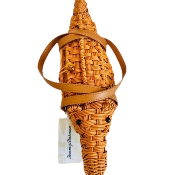 Tommy Bahama Woven Crocodile Novelty Handbag Tan Rattan Statement Purse - Picture 2 of 6